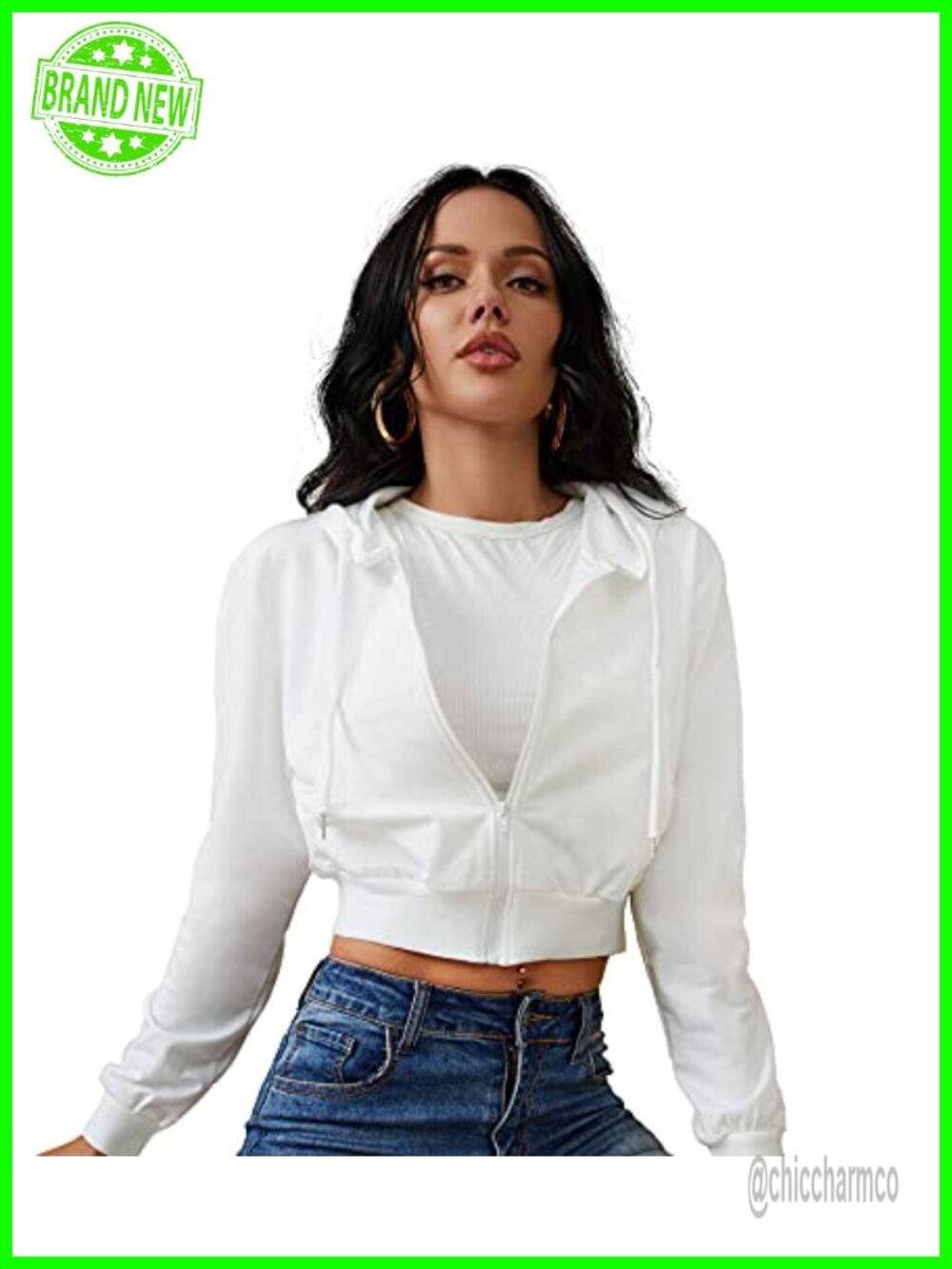 Cropped Zip Up Hoodie Drawstring Hooded Sweatshirt Long Sleeve Casual Top